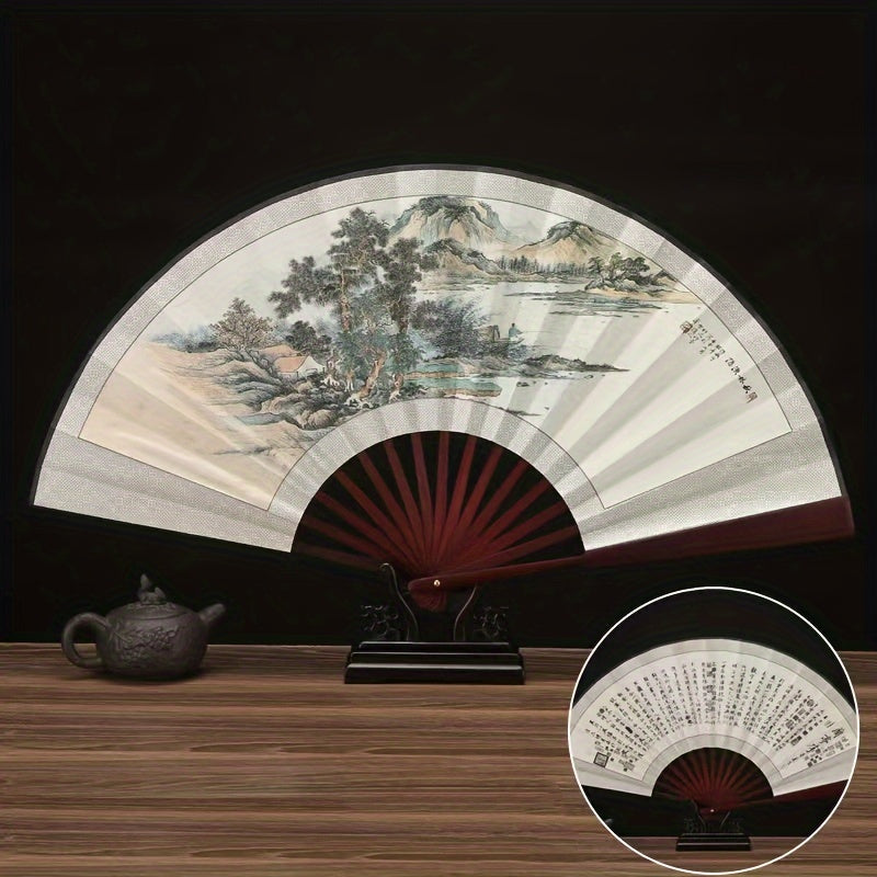 Large Wooden Handheld Fan with Elegant Asian Design for Home Decor and Cooling