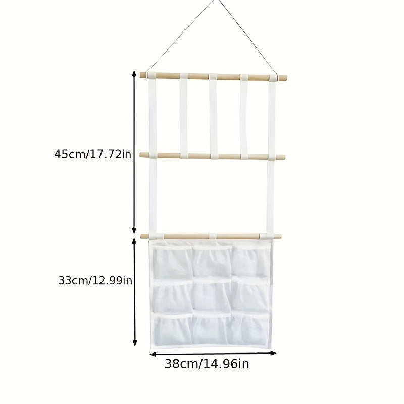 Hair Accessory Organizer with 10 Hooks and Hanging Display Pocket for Jewelry Storage