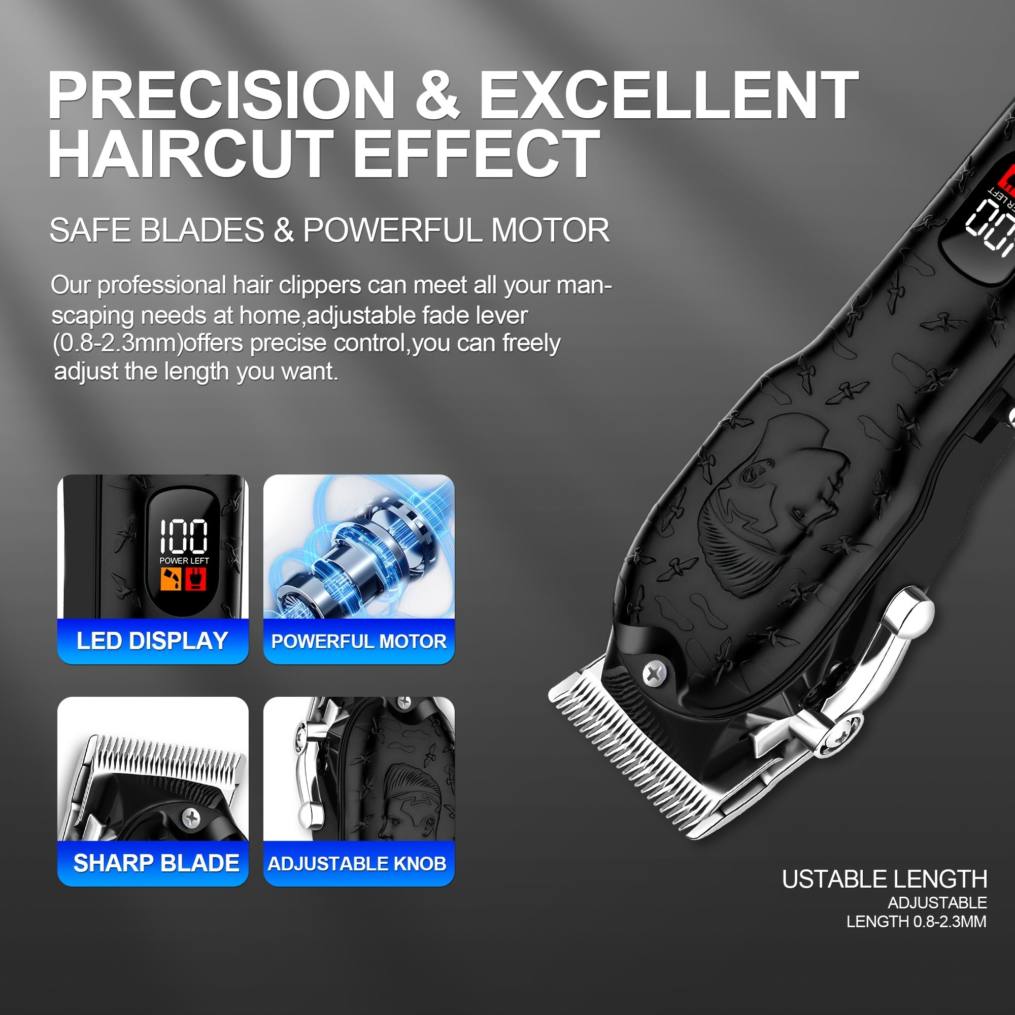 3pcs Men's Hair and Beard Trim Set Cordless Scissors Digital Display USB Rechargeable