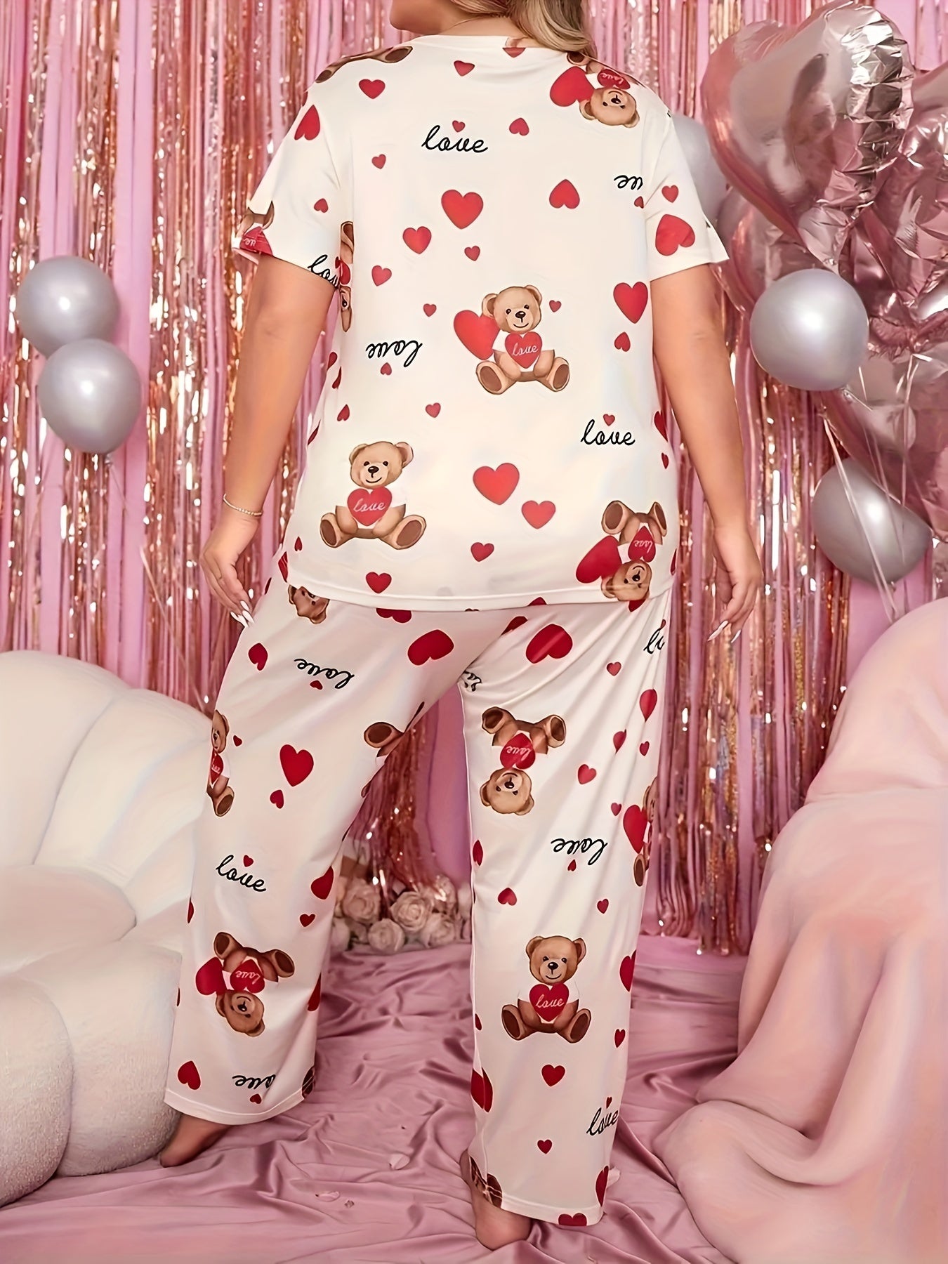 Women's Pajamas Large Size Cartoon Love Bear Sleepwear Set