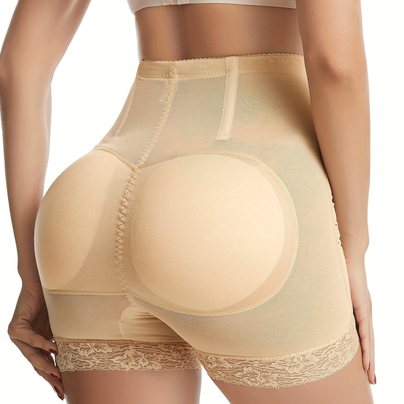 Women's Lace Trim Shaping Panties Tummy Control Butt Lifting Padding Black