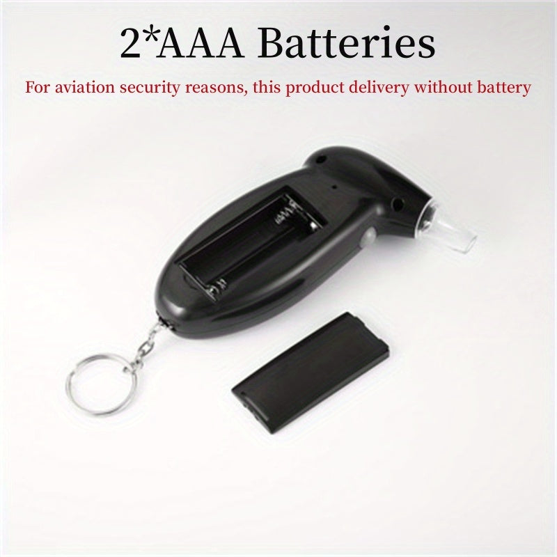 LCD displeyli, yuqori aniqlikdagi BAC detektori va kalit zanjiri bilan jihozlangan portativ raqamli nafas o'lchagich. Batareyalar talab etiladi.