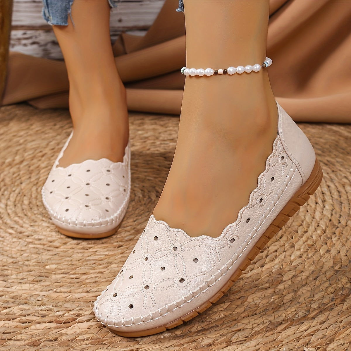 Women's Slip-On Flats White Synthetic Casual Shoes for Office and Everyday