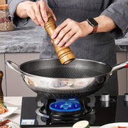 Stainless Steel Frying Pan 32cm 34cm Non-Stick Honeycomb Wok Induction Gas Stove