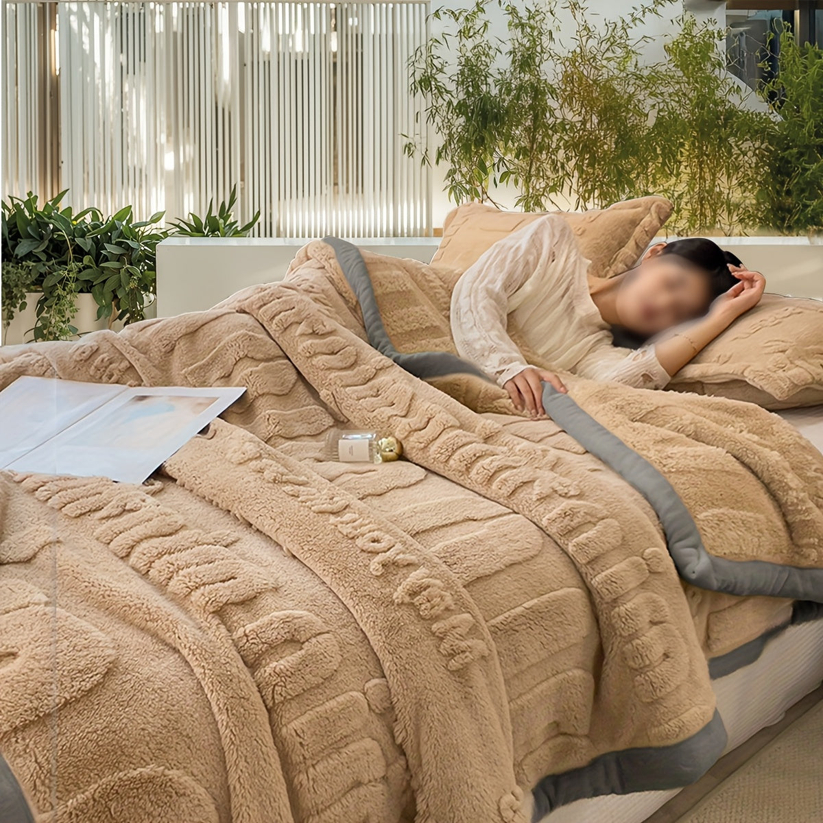 Cozy Winter Blanket Plush Fleece Throw Plain Weave Bed Camping Nap Shawl