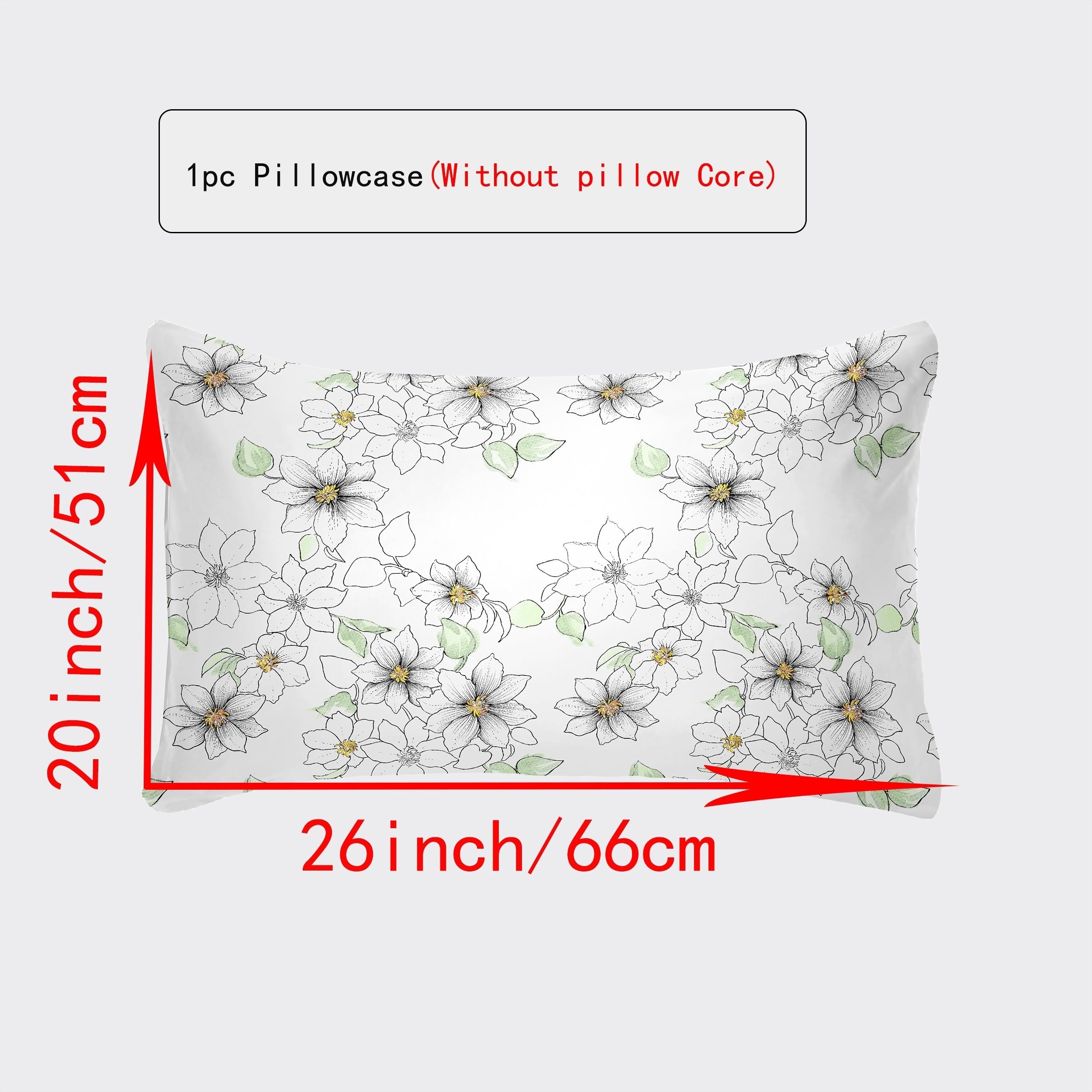 Breathable Pillowcase with Envelope Closure in Multiple Sizes and Floral Patterns