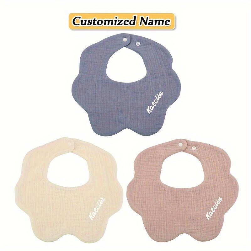 Baby Bibs Set of 3 Soft Cotton Adjustable Snap Buttons Custom Engraving for Infants and Toddlers