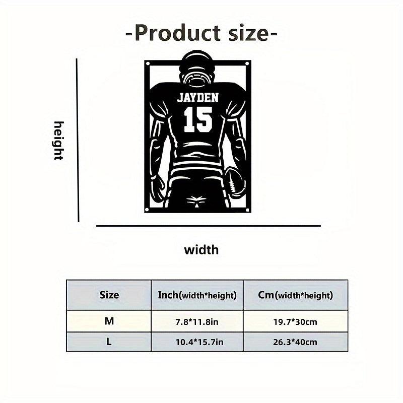 Personalized Football Metal Wall Art Durable Indoor Outdoor Decor Gift for Football Fans