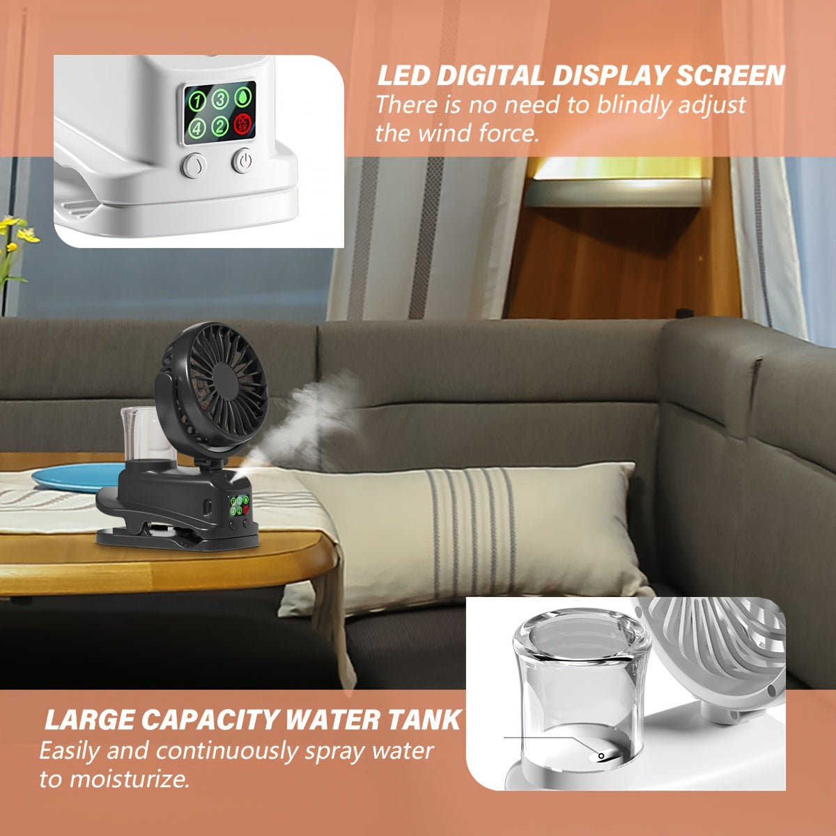 2-in-1 USB Fan and Humidifier Portable Desktop Fan with 4 Speeds and 2 Humidity Levels