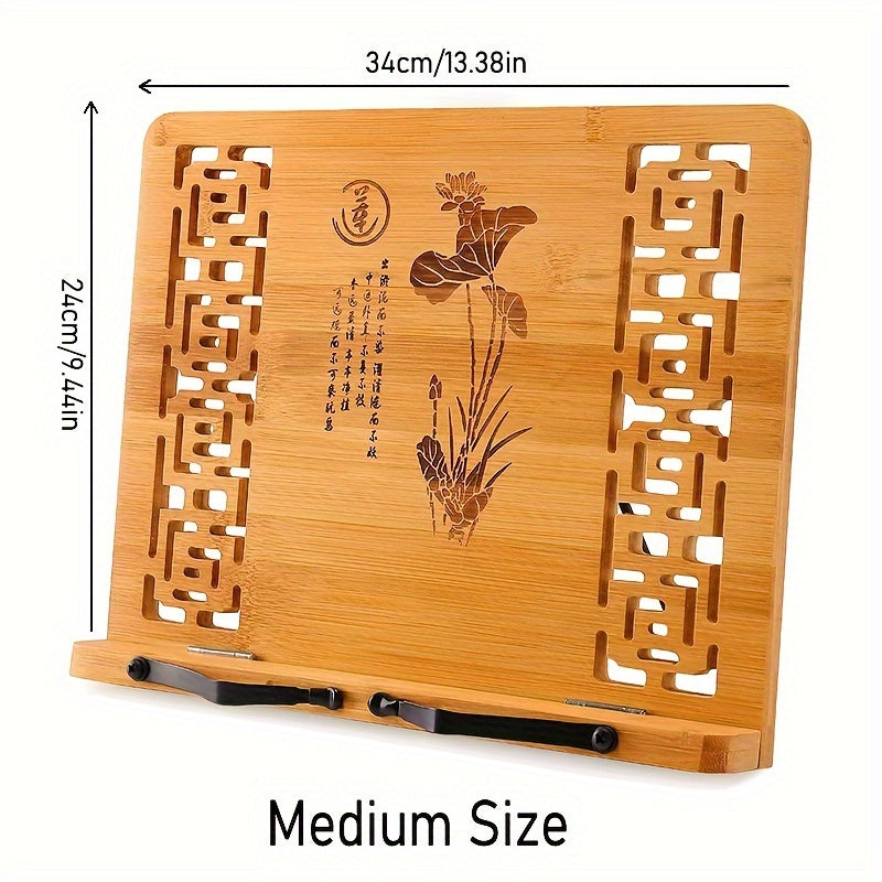 Bamboo Desktop Bookstand with Adjustable Positions and Hollow Pattern for Reading Painting and Video Viewing