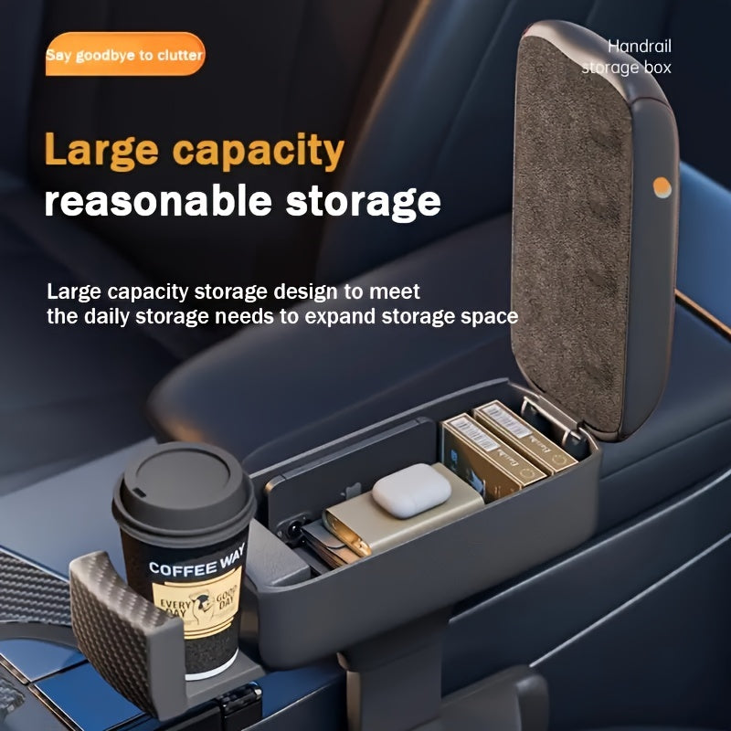 Universal Faux Leather Car Armrest Box with Storage and Raised Pad