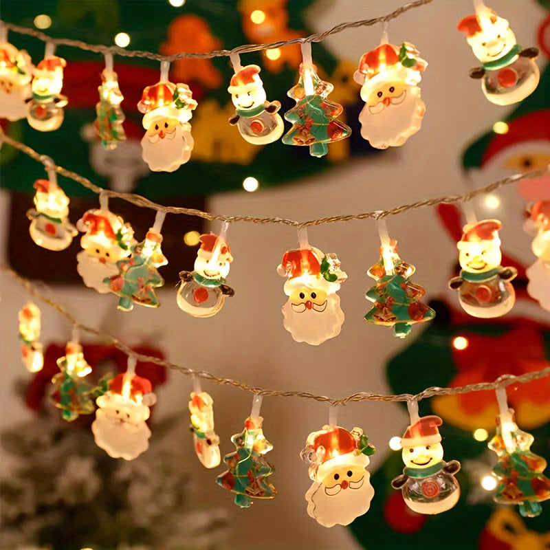 Christmas String Lights with Santa Snowman and Tree Designs Battery Operated Indoor Decor