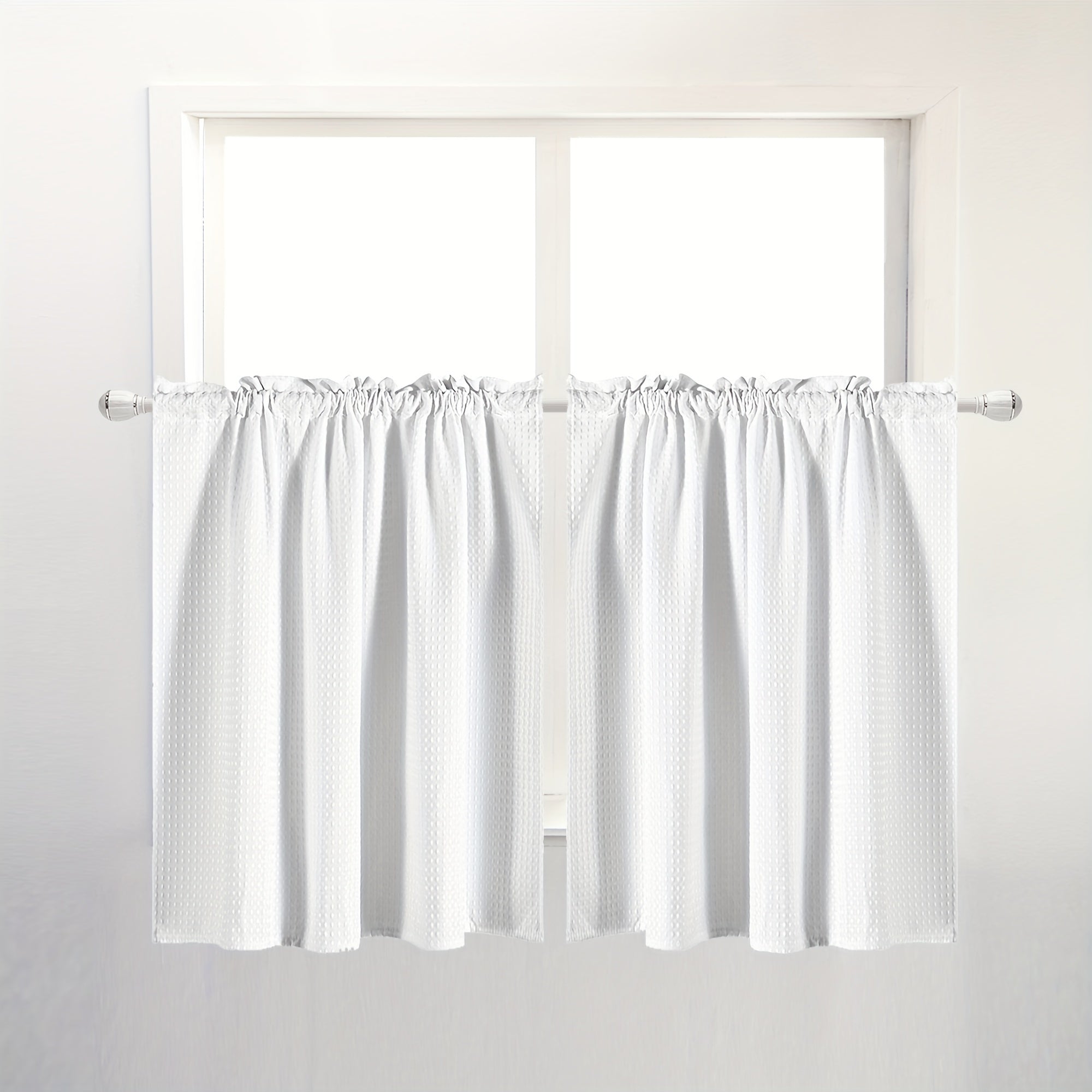 Set of 2 Waterproof Waffle Weave Half Window Curtains for Bathroom Kitchen Coffee Shop