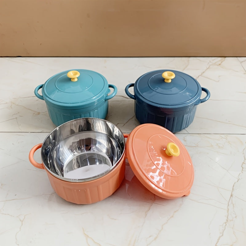 Stainless Steel Soup Bowl with Lid Microwave Safe Double Ear Candy Colors 850ml