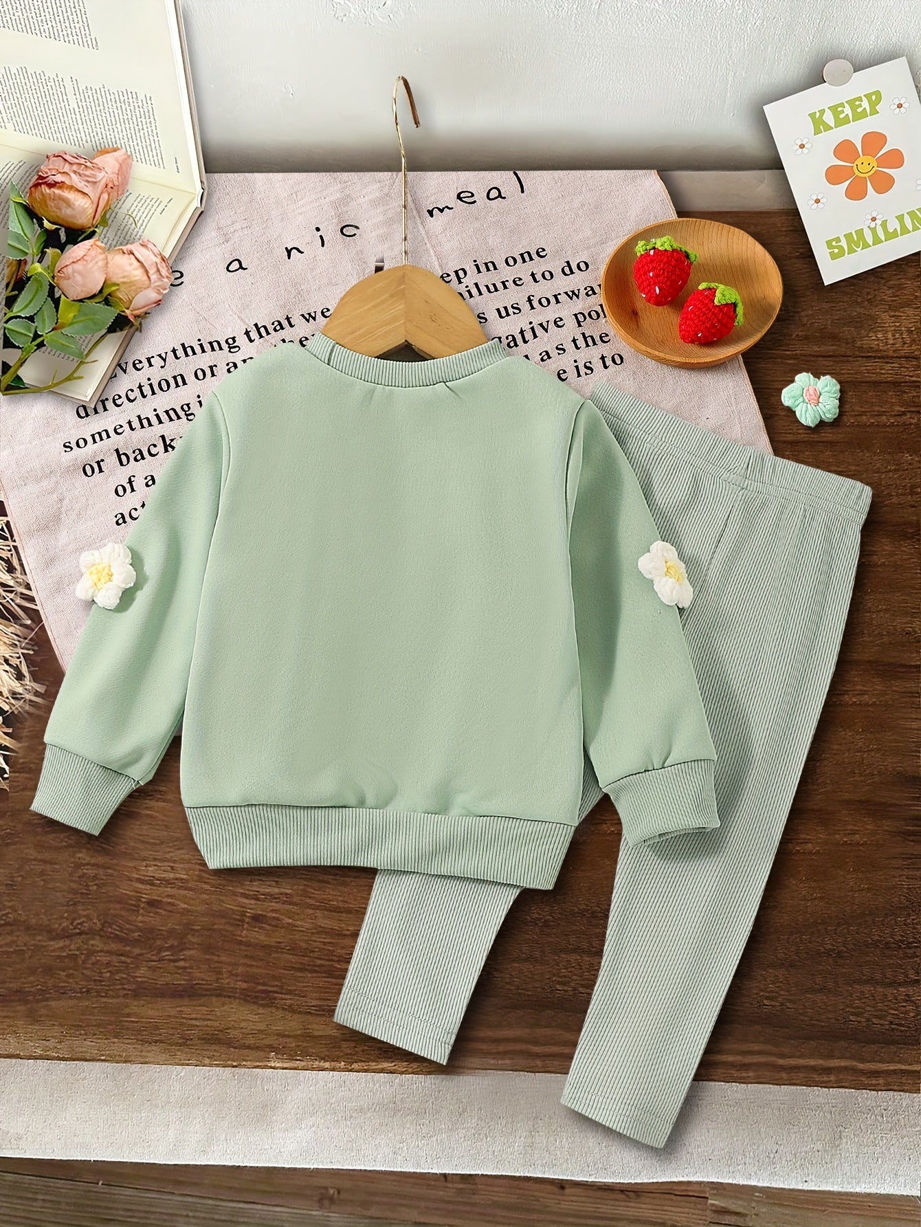 Детский комплект из мятно-зеленого свитшота и брюк для девочек, весна, повседневный, комфортный, вязаный материал