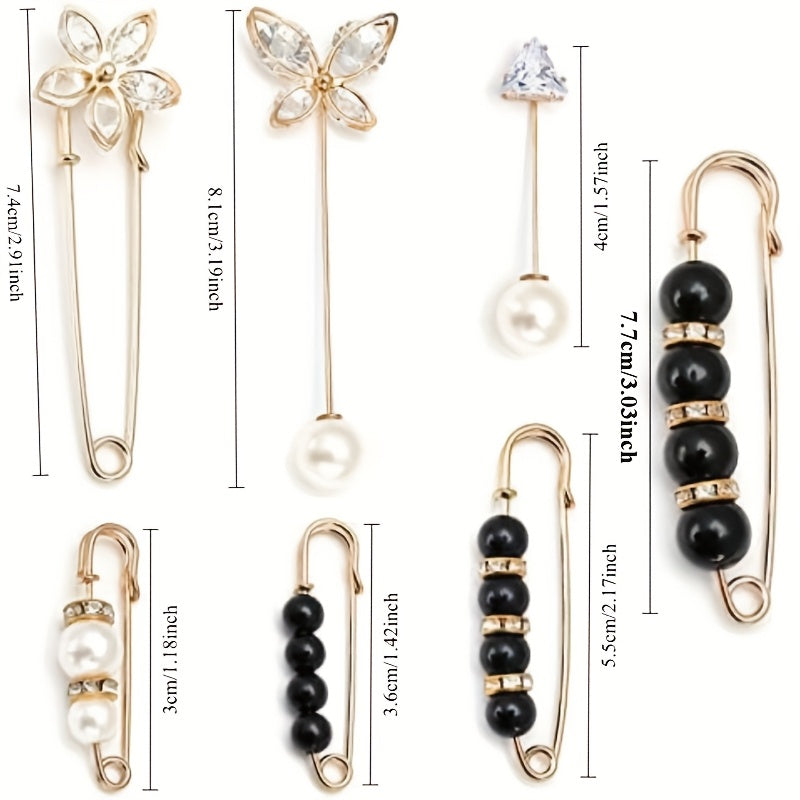 Ladies and Girls Imitation Pearl Brooch with 7-Piece Anti-Exposure Hat Clip Collar Pin