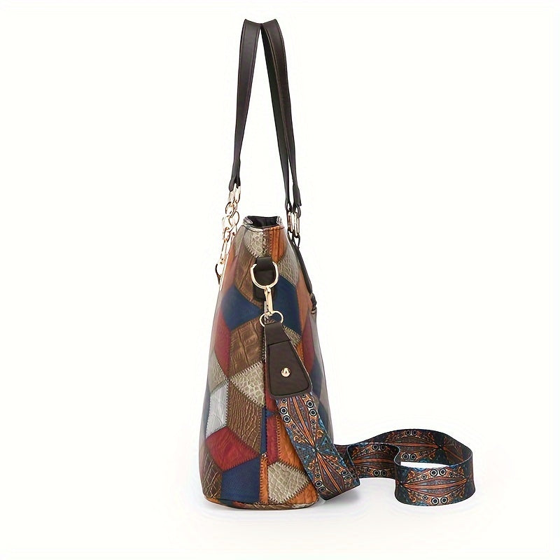 Fashionable Patchwork Crossbody Handbag for Office and Casual Use