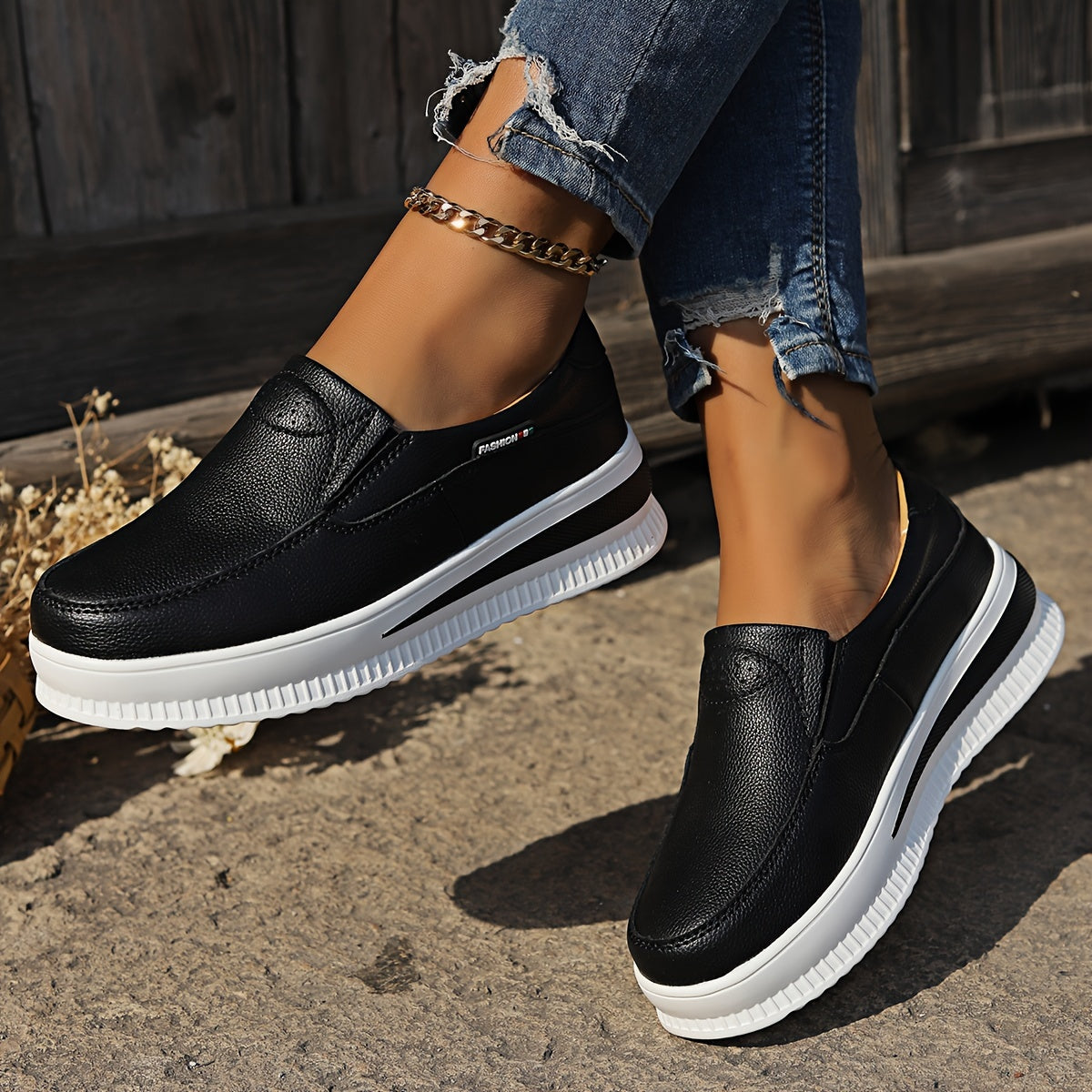 Women's Casual Slip-On Sneakers Lightweight Faux Cover Thick Sole Round Toe