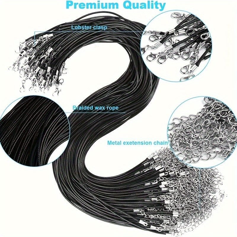 Set of 100 Black Nylon Cord Necklaces 1.5mm Thick with Lobster Clasps for Jewelry Making