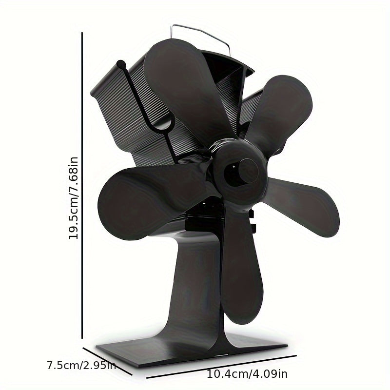 Portable Metal Fireplace Fan 5-Blade Self-Starting Stove Fan for Home Heating