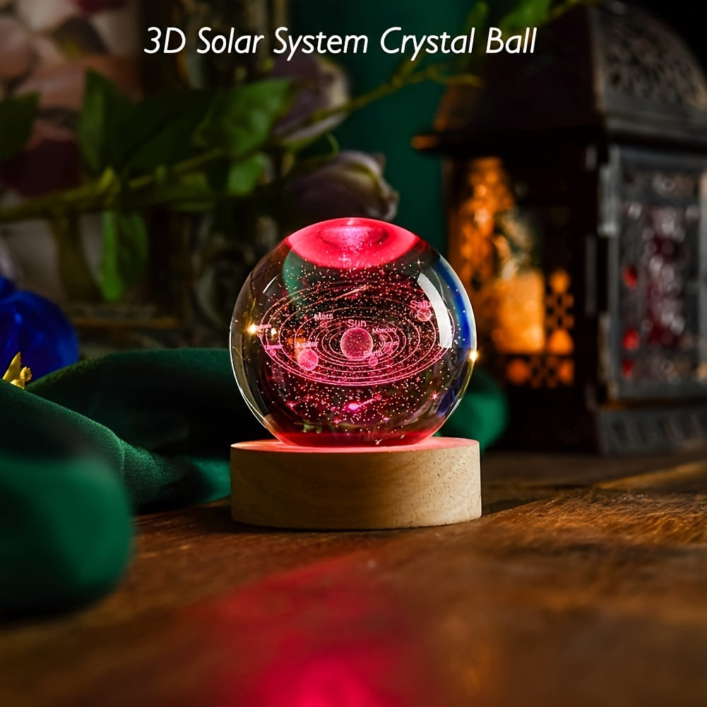 6cm 3D Solar System Crystal Ball with Multicolor LED Base for Astronomy Enthusiasts