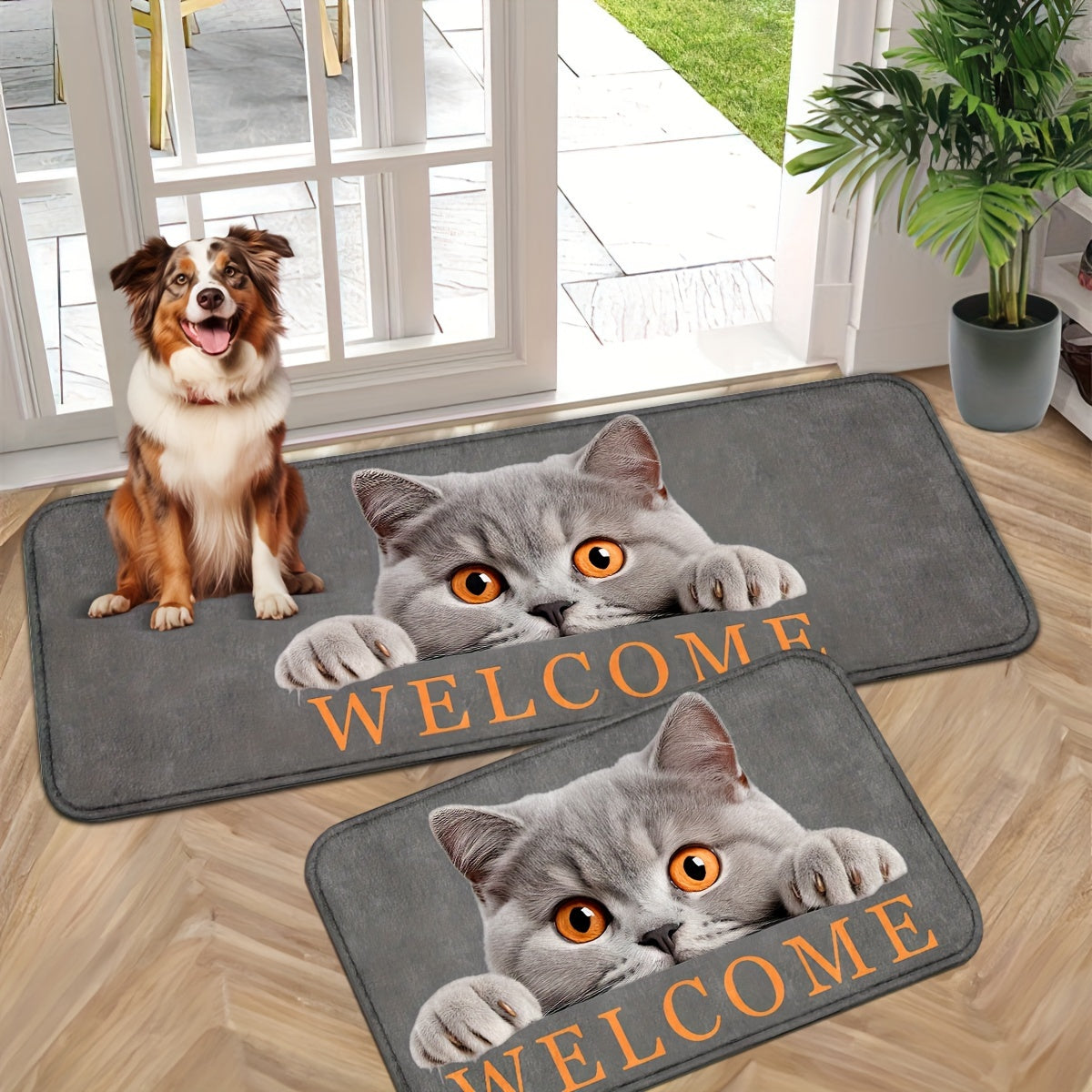 Cat-Inspired Non-Slip Door Mat Durable Polyester Entrance Rug for Home Decor