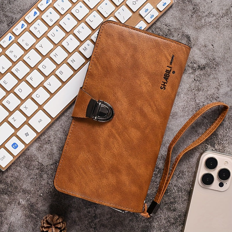 Vintage uslubidagi ayollar uchun hamyon, uzun tugmachali yopiq, katta sig'imli karta joylari va tanga sumkasi jigarrang, qora yoki tan rangda. Har kuni foydalanish uchun mukammal, tartibli saqlash, klassik dizayn va