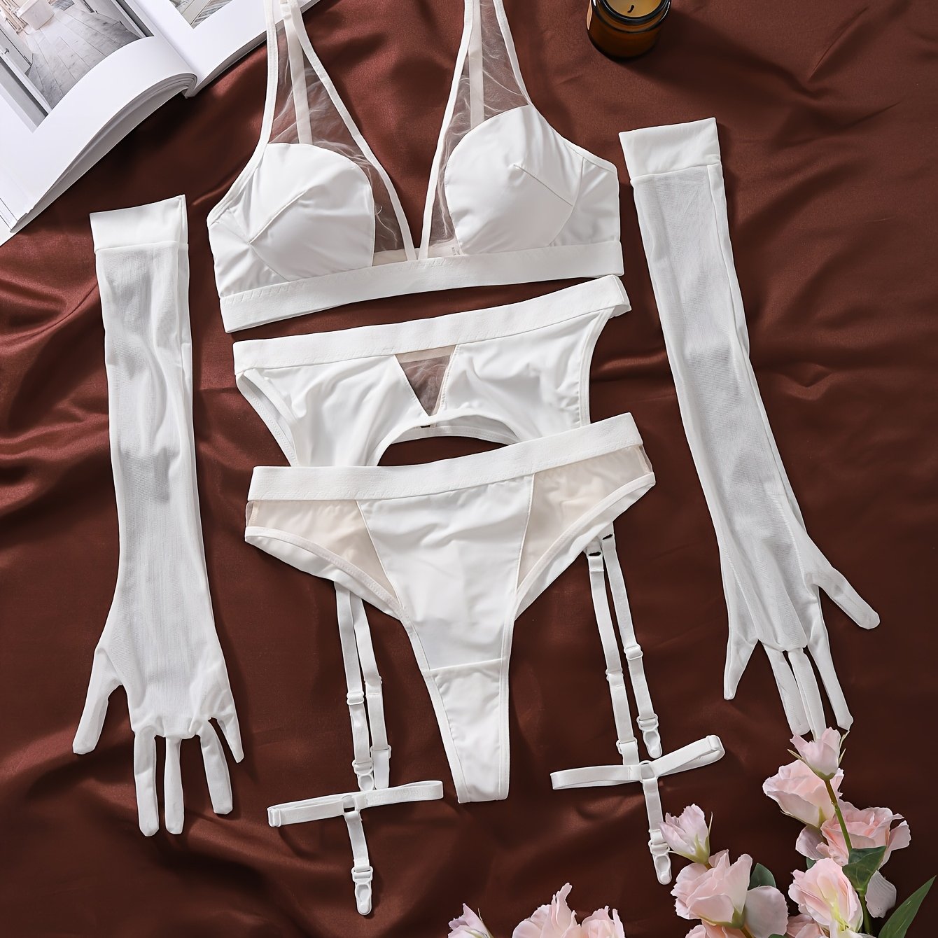 Women’s Mesh Patchwork Sexy Gloves Set for Party and Fashion