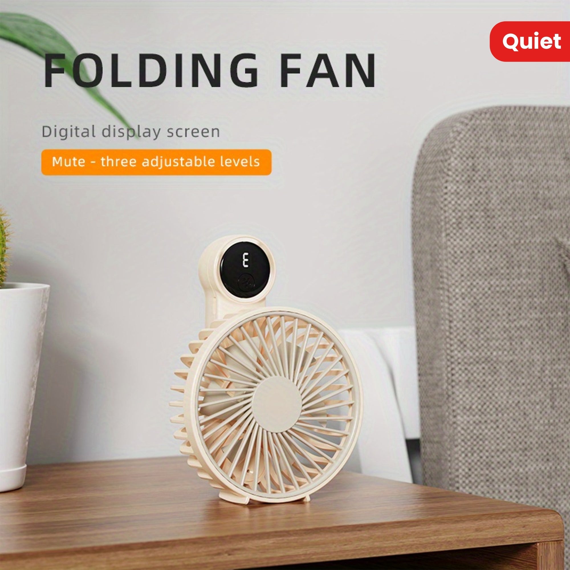 Small Handheld USB Fan with Adjustable Speeds Digital Display Long Battery