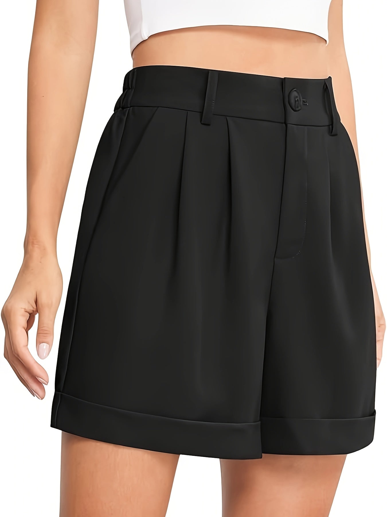 Women's Plus Size Casual Work Shorts Black Polyester Zipper Summer