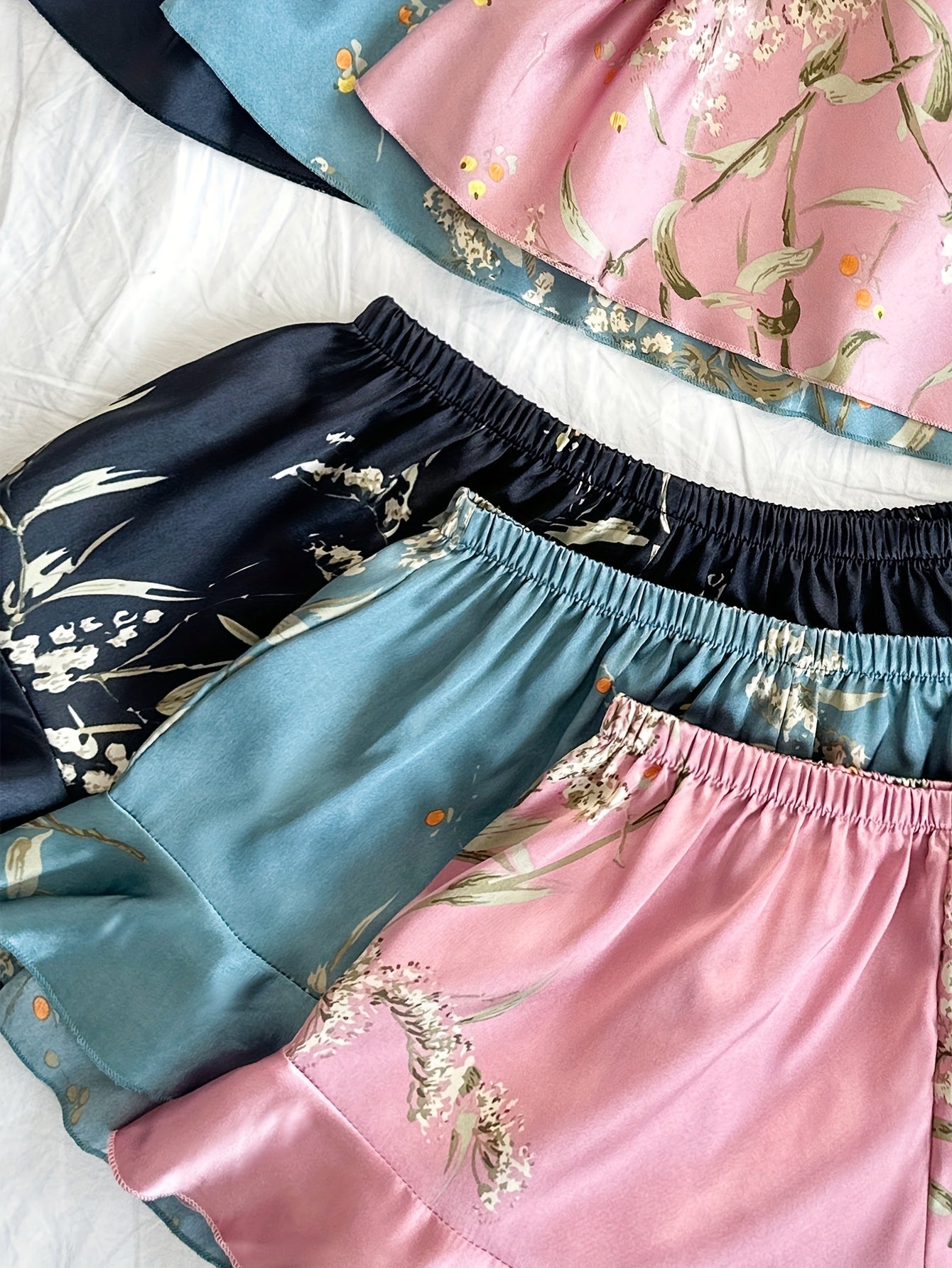 Women's Plus Size Pajama Set Polyester Blend Cami Tops Ruffle Shorts All-Season