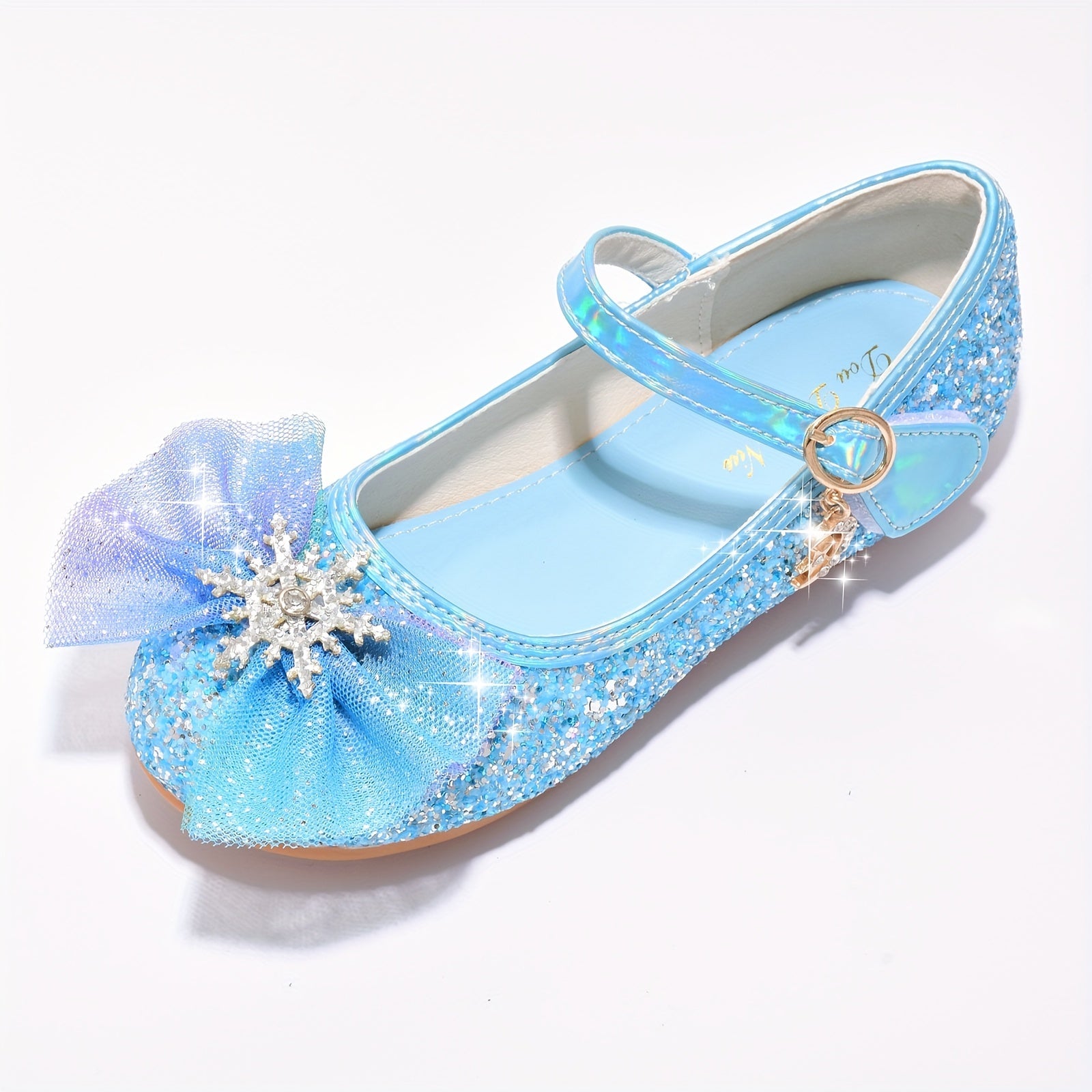 Girls' Blue Crystal Shoes with Non-Slip Soles for Little Princesses