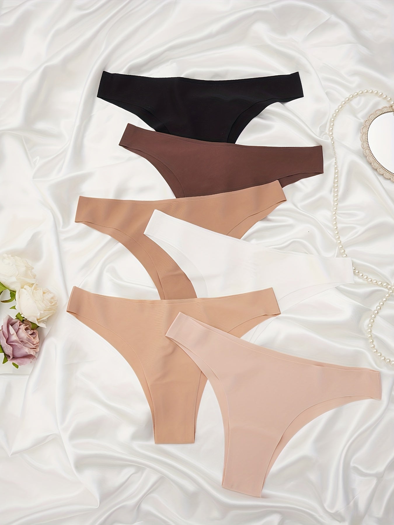 Women’s Seamless Solid Thongs 6 Pack Comfortable Lingerie Underwear