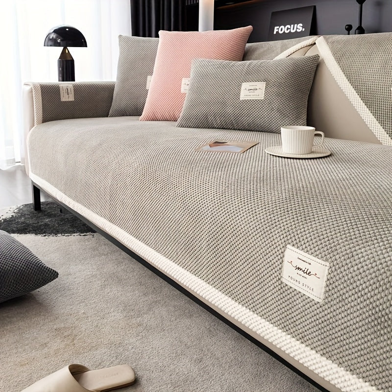 Hozirgi zamonaviy plush divan qopqog'i, barcha fasllar uchun korduroy chekkali