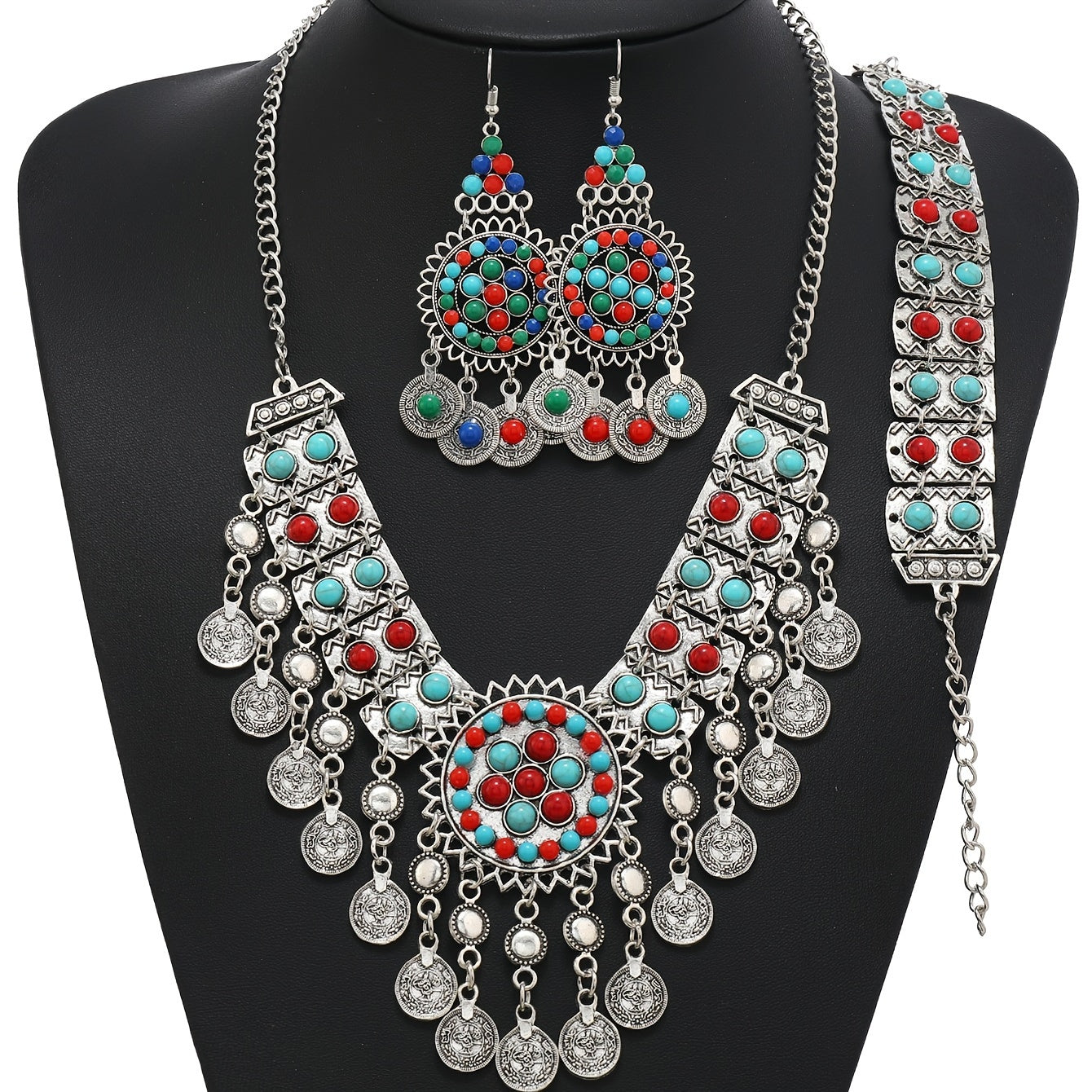 Ethnic Style Jewelry Set with Multi-Layer Tassel Coin Design in Zinc Alloy and Resin for Casual Parties or Dance Nights