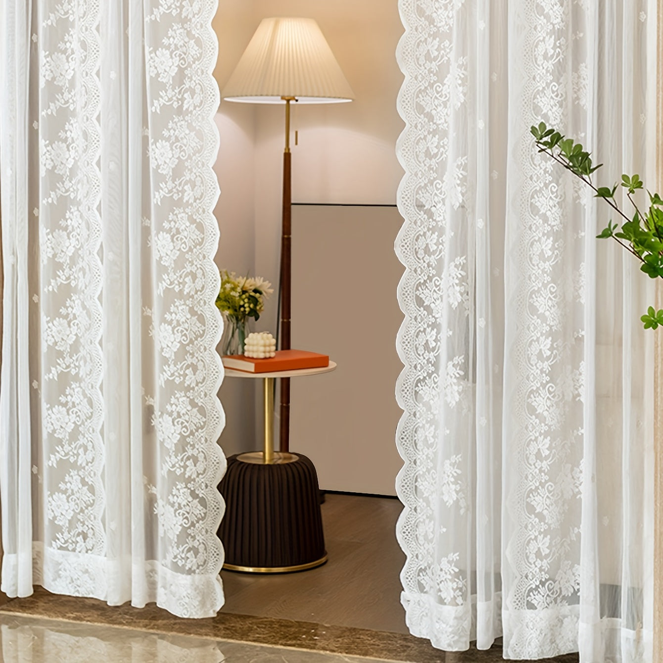 White Romantic Lace Sheer Curtain for Living Room Balcony and Door