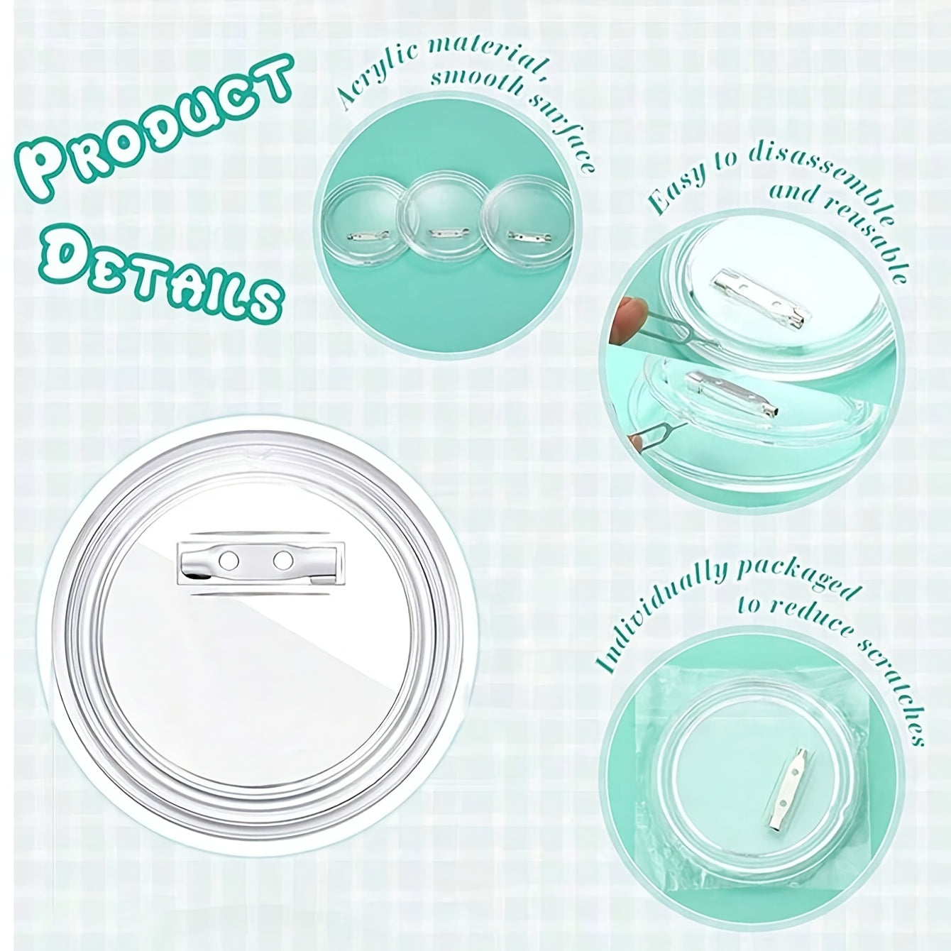 Set of 20 Acrylic Badge Pins for Crafts Photos Decorations Wedding Party