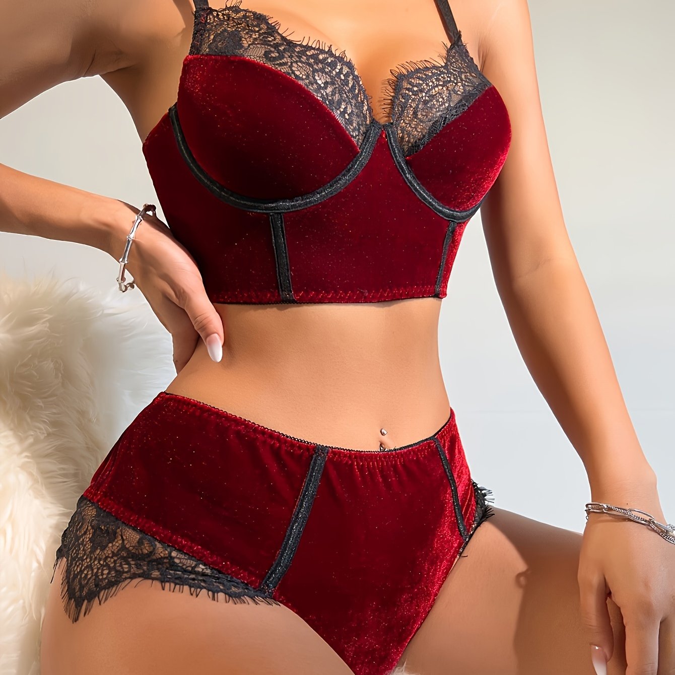 Women's Lingerie Set with Thin Shoulder Straps Bra and Panty Sexy Clothing