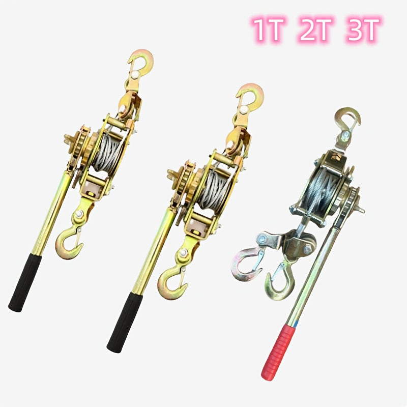 Og'ir yuklarni tortish, yuklarni bog'lash va siqish uchun mo'ljallangan portativ qo'l g'ildiragi, 2 ta ilgak bilan. U po'lat sim ip va uskunalarni tashish uchun shina mustahkamlashni o'z ichiga oladi.