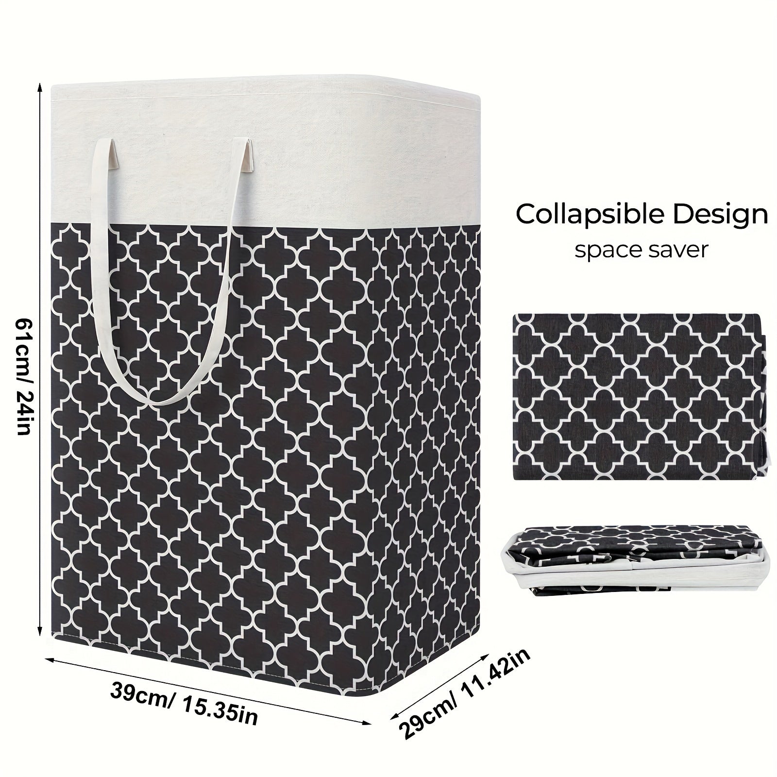 75L Waterproof Collapsible Laundry Hamper with Handles and Geometric Pattern
