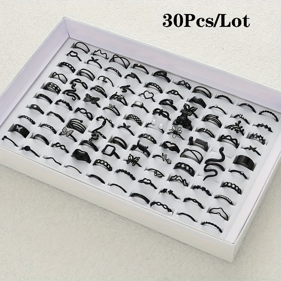 Ayollar uchun 30 ta Butterfly Love Alloy uzuklar to'plami, zamonaviy va ko'p qirrali zargarlik buyumlari