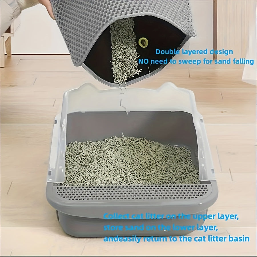 Gray Double-Layer Cat Litter Mat Washable Litter Trap Prevents Tracking