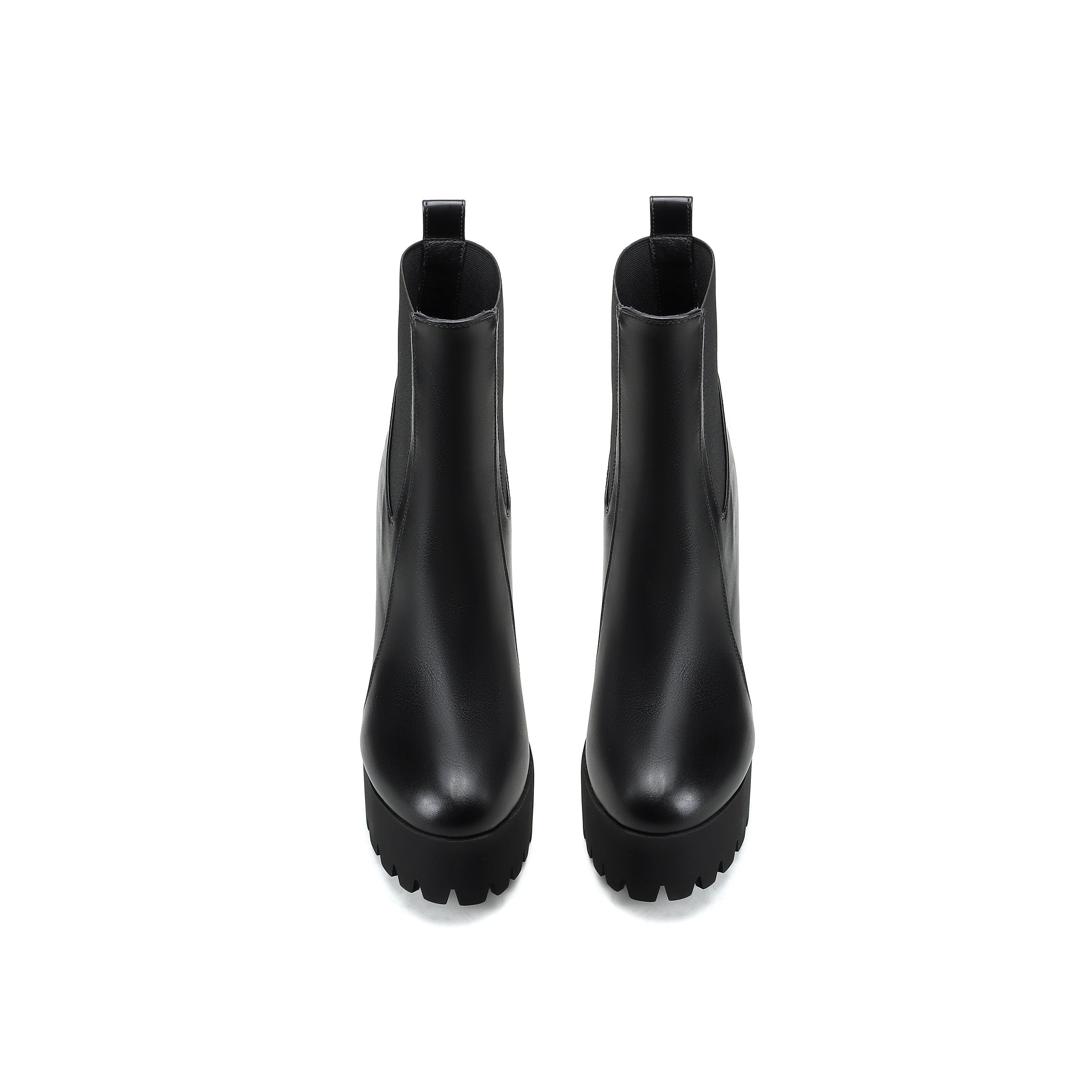 Women's Chunky Platform Ankles Boots Faux Cover Black 10cm Heel