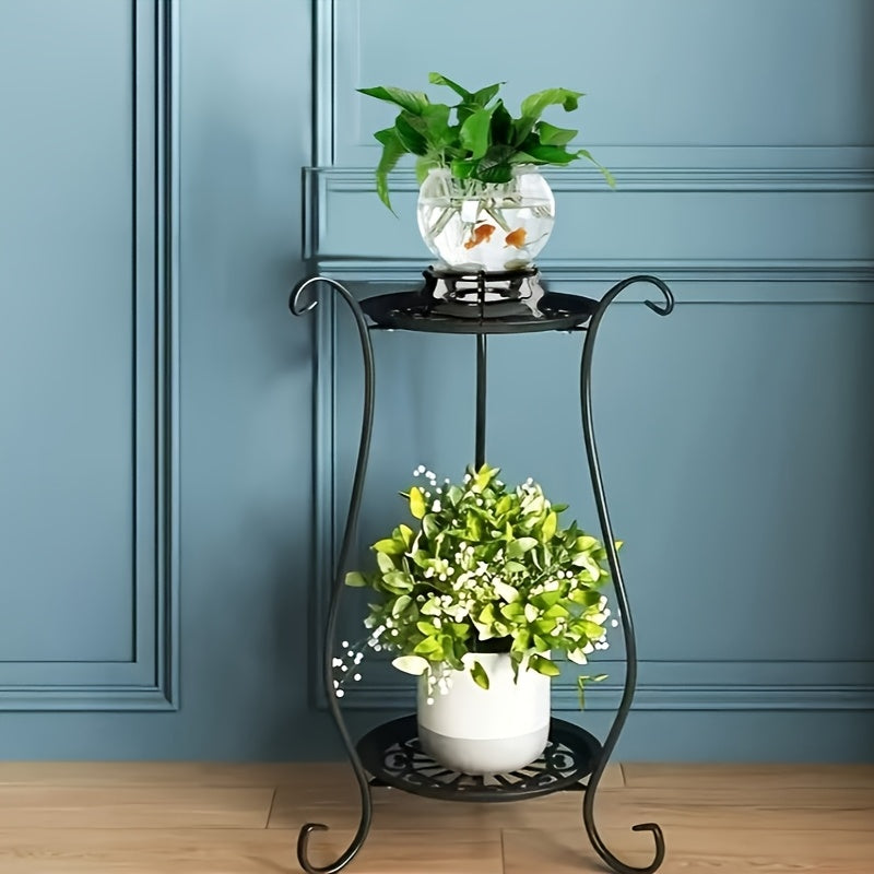 Double Layer Metal Flower Stand for Indoor Outdoor Plant Display Lightweight Durable