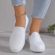 Women's White Slip-On Sneakers with Red Heart, Lightweight, All-Season