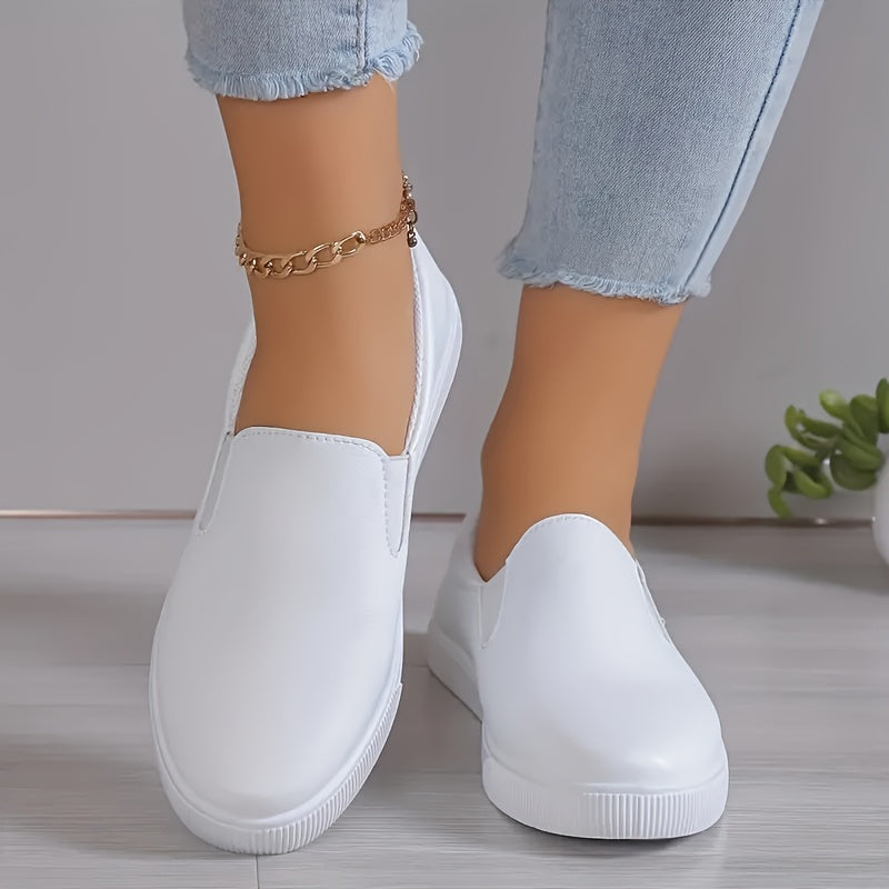 Women's White Slip-On Sneakers with Red Heart, Lightweight, All-Season