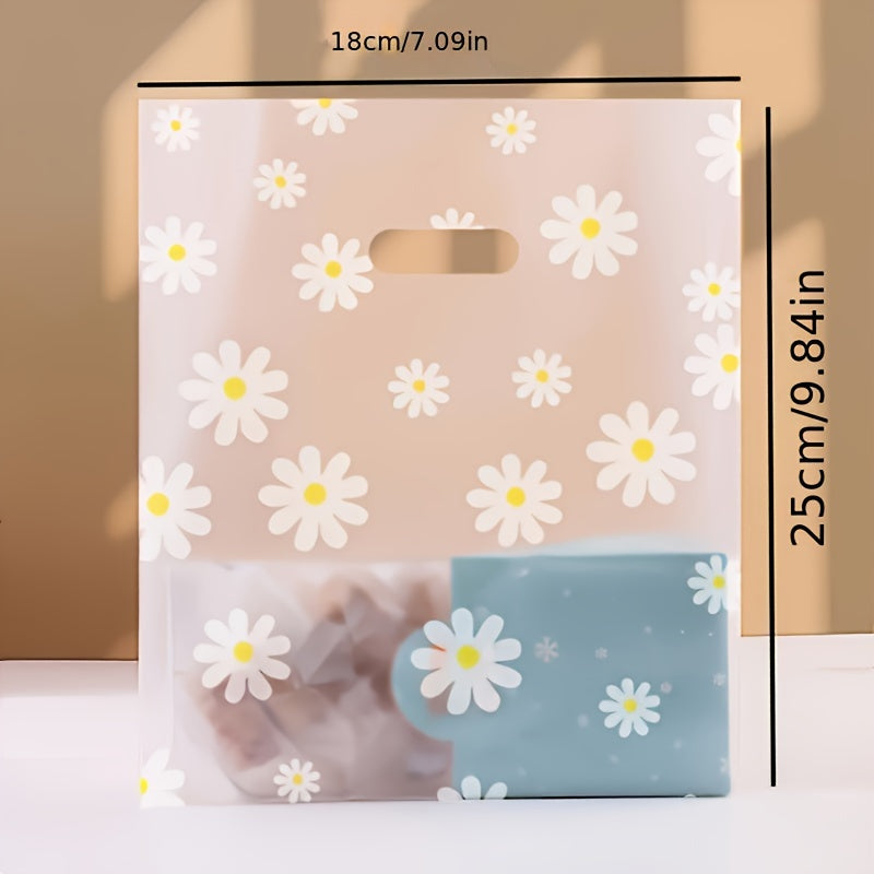 50 Thickened White Daisy Frosted Plastic Gift Bags with Handles Reusable Transparent