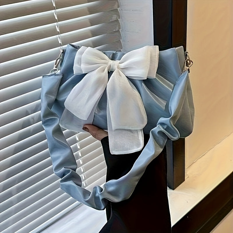 Ayollar uchun qora va oq rangdagi magnit yopiladigan chiroyli shokoladli bowknot yelka sumkasi