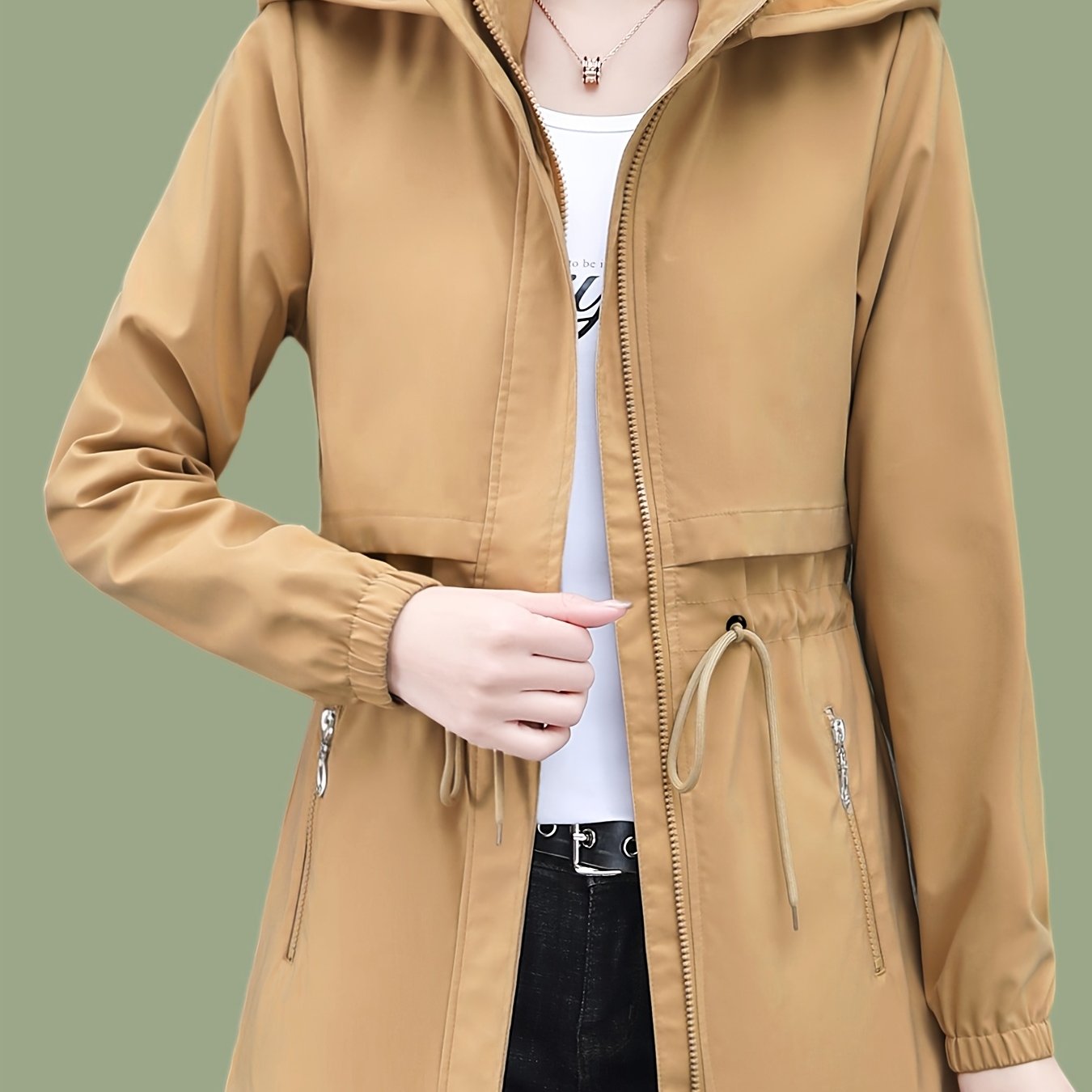 Chaqueta casual ligera con capucha de poliéster de talla grande para mujer para primavera y otoño