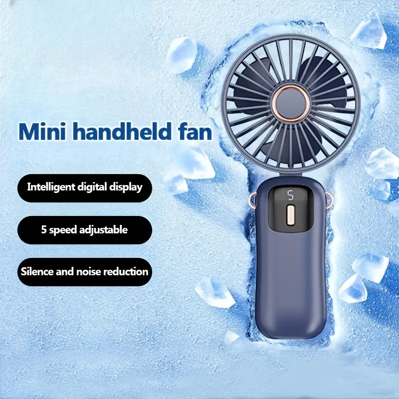 Portable Handheld Fan with LED Display USB Rechargeable Mini Folding Neck Fan for Office and Travel